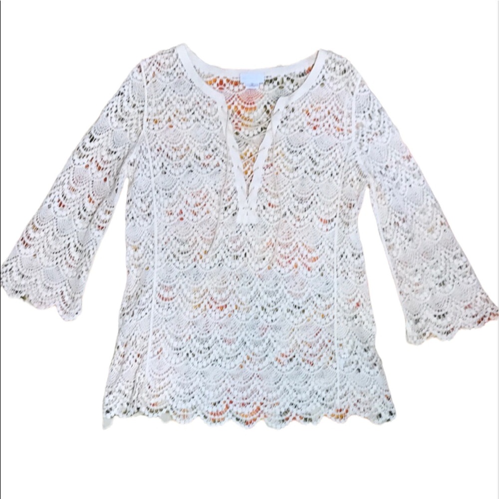 New York & Company Ivory Crochet Top Size …